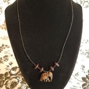Carved wood elephant necklace jo21